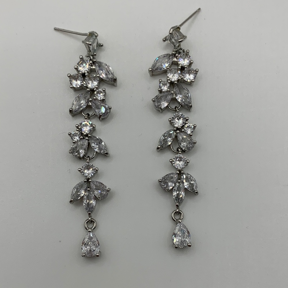 Silver-tone Rhinestone Drop Earrings - Picture 5 of 8